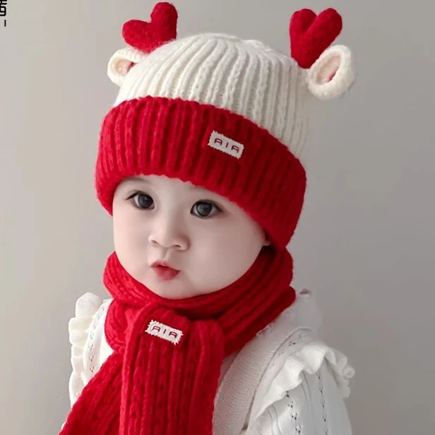 宝宝帽子秋冬儿童针织帽男童女童可爱护耳帽婴幼儿加厚保暖毛线帽