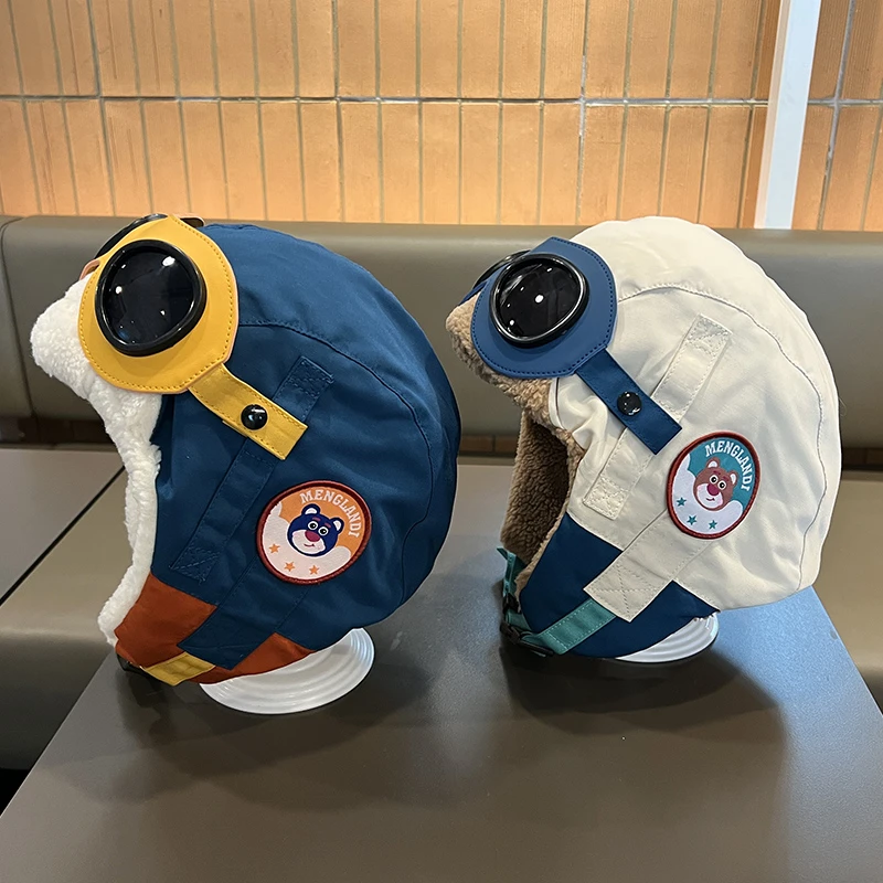 儿童飞行员帽子雷锋帽男孩中大童秋冬加绒护耳包头帽女童防寒帽潮