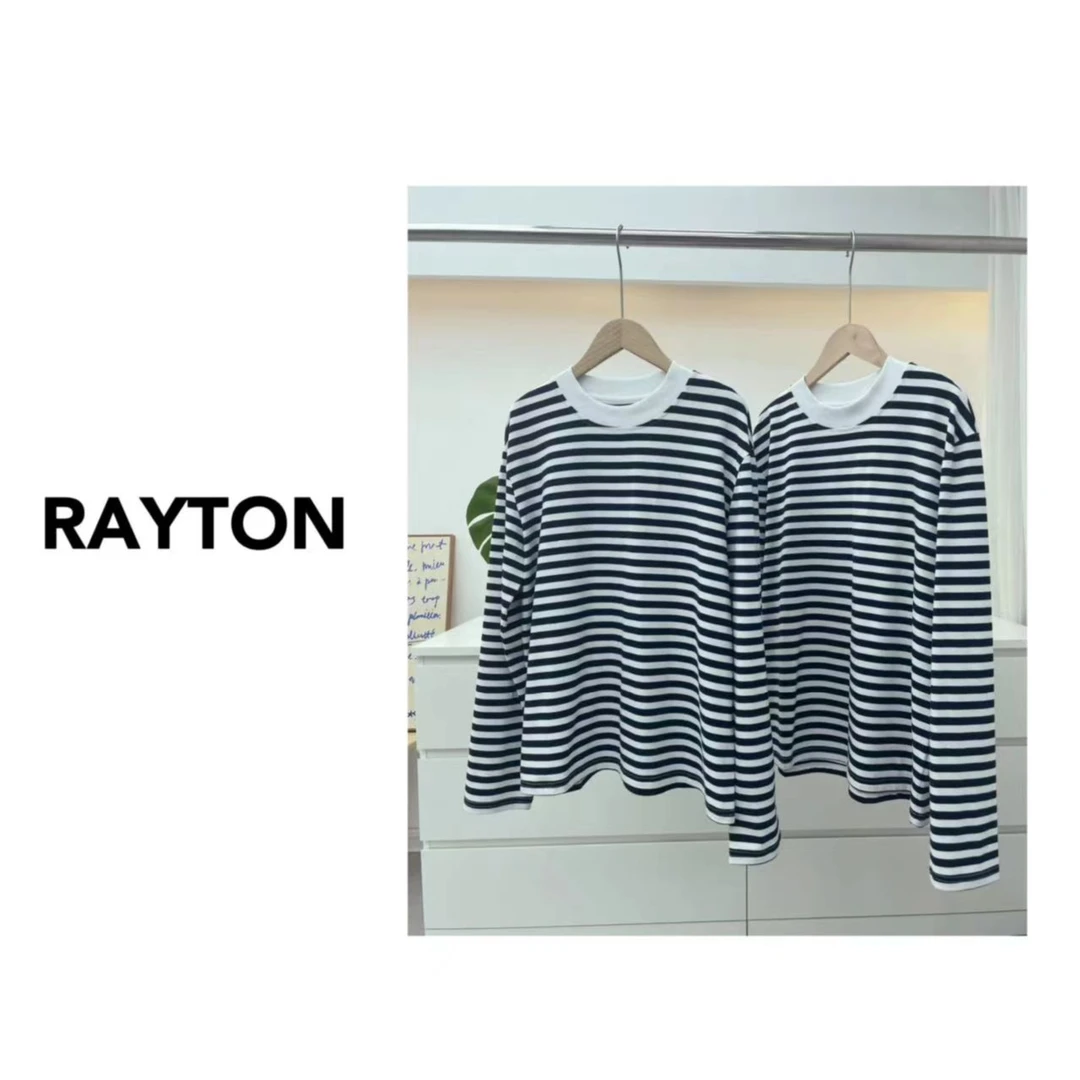Rayton「C*半高领条纹」休闲版型长袖T恤