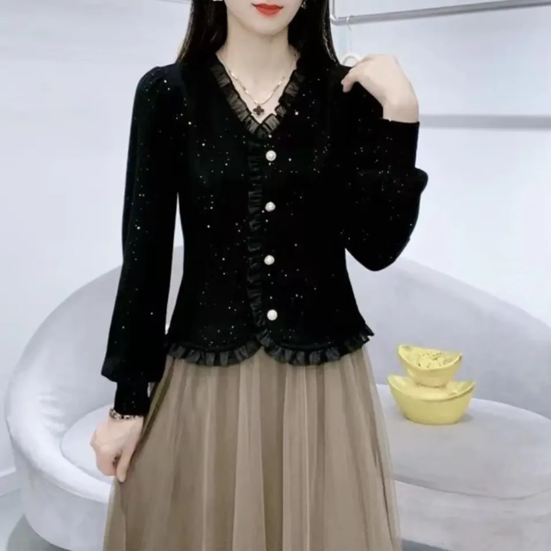 2024春季新款长袖拼接打底衫气质显瘦洋气上衣