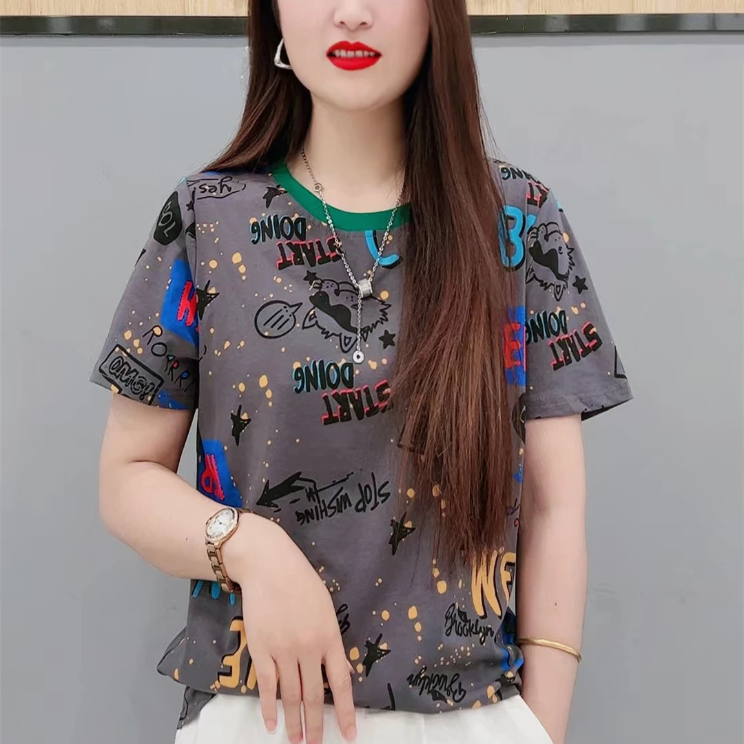 2023夏季新款短袖T恤印花涂鸦字母卡通图案短袖T恤