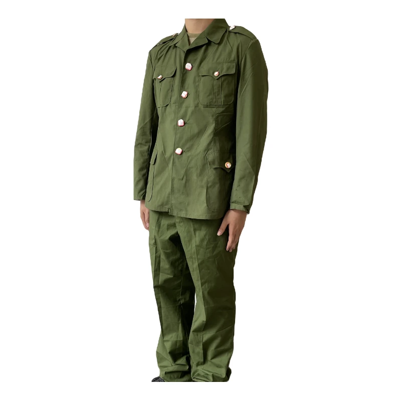 的确良套装西装小翻领春秋季男士工作服绿色修身日常工作服