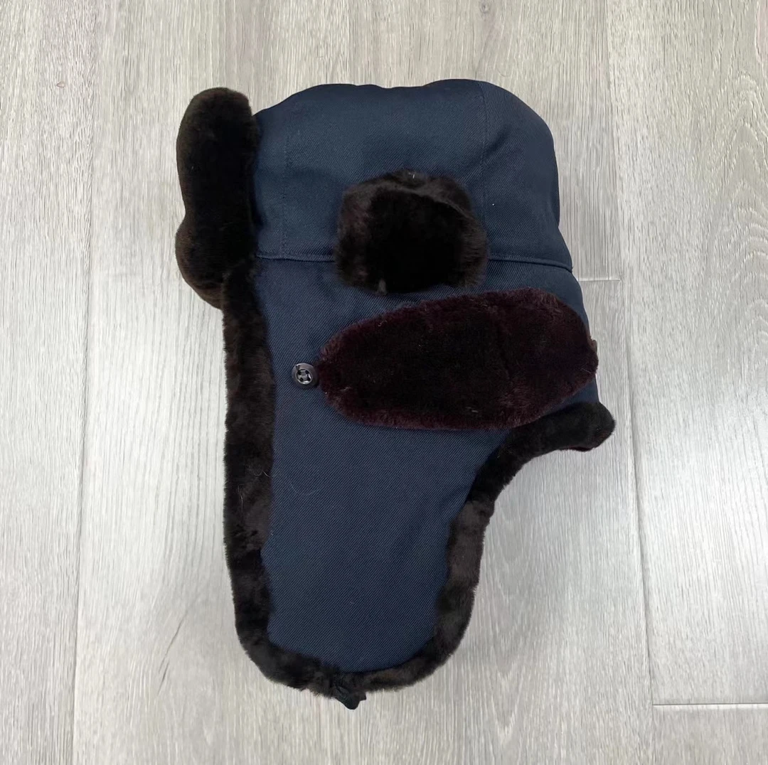 藏蓝色皮帽子保暖一体帽男士冬季防寒