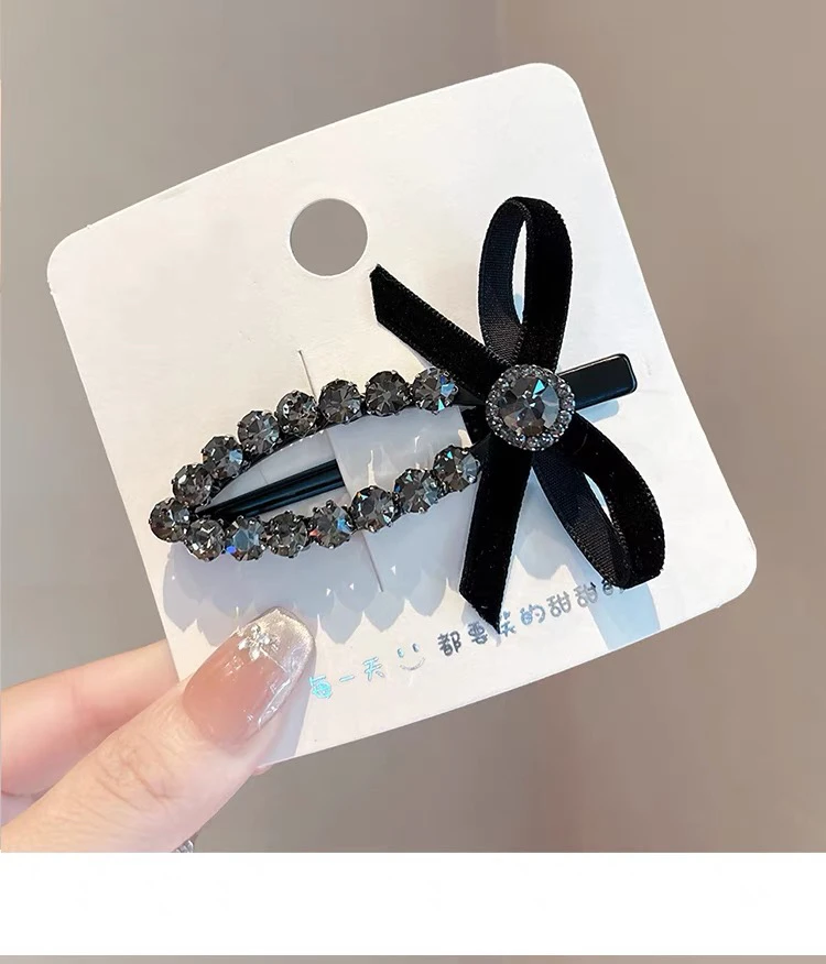 捷克水钻鸭嘴夹复古气质蝴蝶结发夹女百搭水钻头饰刘海夹