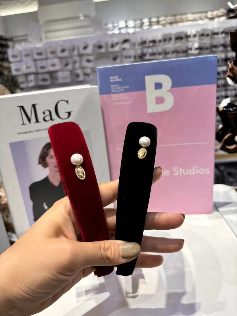 简约金标头箍新款丝绒珍珠发箍不伤发洗脸发箍