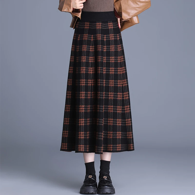 提花毛线裙A字半身裙秋冬中长款高腰显瘦大摆长裙11C冬季裙620