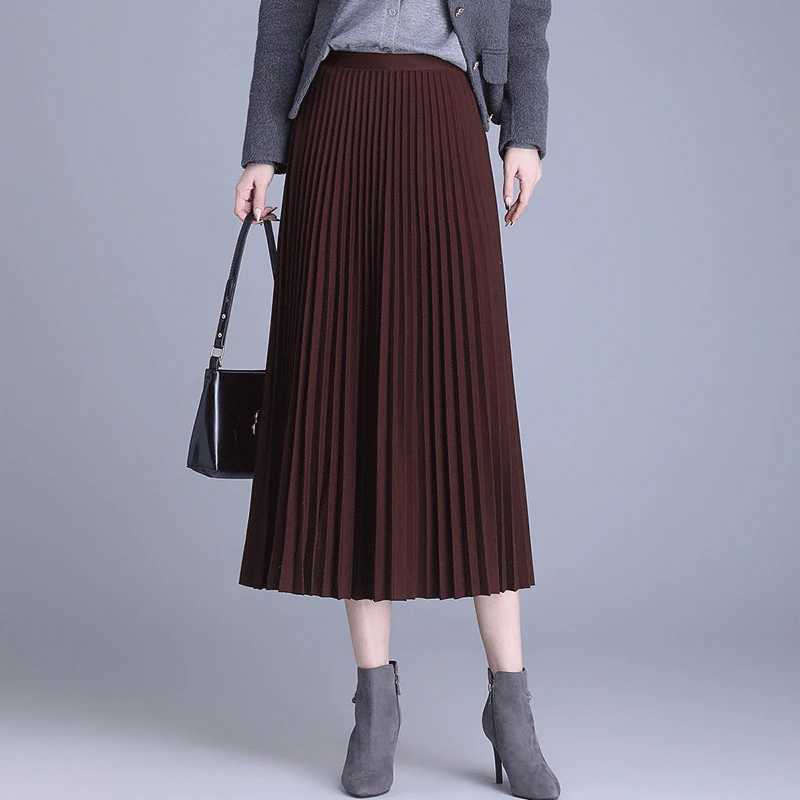 毛呢单层加厚A字百褶裙垂感半身裙秋冬长裙高腰中长款11B冬季1926