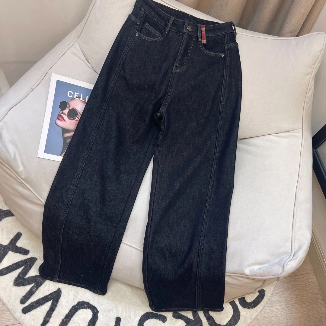 【文艺推荐】24330 新款中高腰休闲显瘦窄版直筒牛仔裤