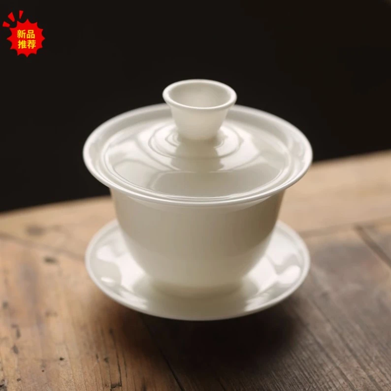 茶碗大号三才盖碗高骨瓷超薄胎悬停潮州功夫茶具高档白瓷防烫泡茶