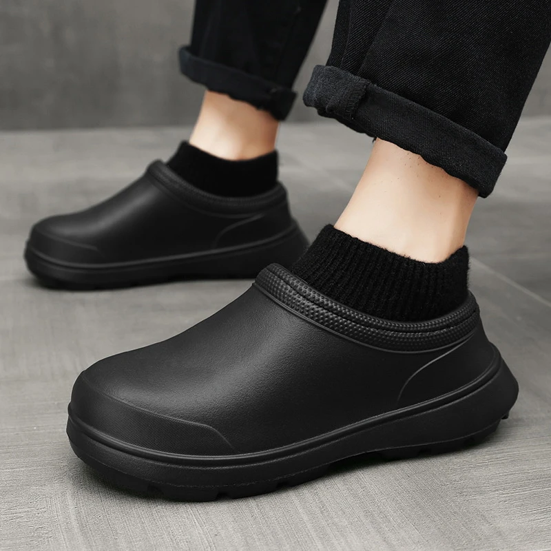 雪地靴男女款冬季加绒加厚保暖棉鞋厨房工作上班黑色劳保鞋