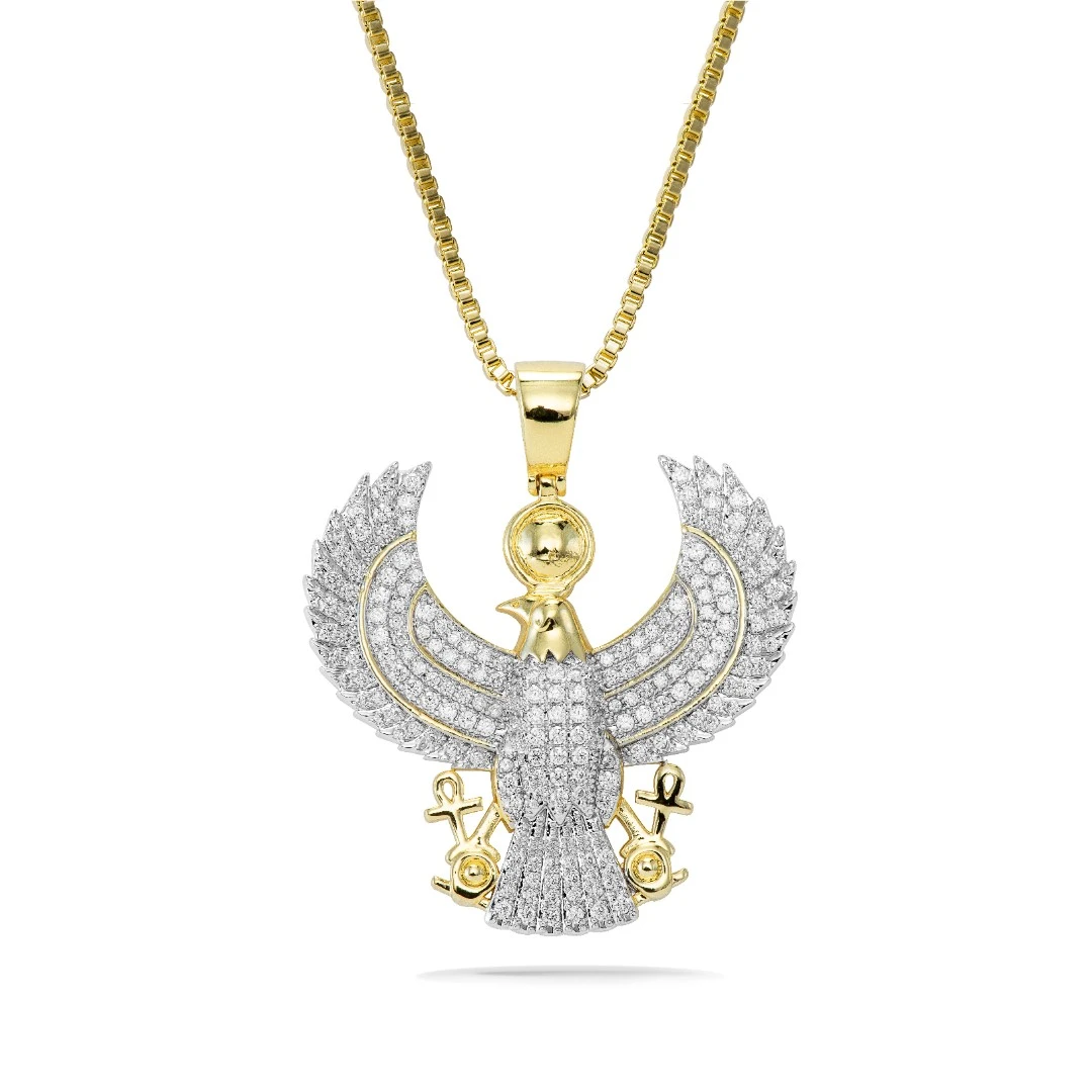 铜锆石吊坠 欧美老鹰吊坠镶满钻镶嵌嘻哈男女项链个性朋克饰品