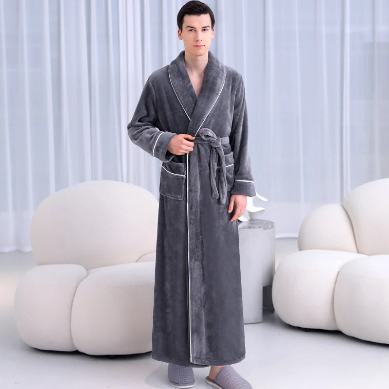 睡袍男冬季加厚宽松2025新款珊瑚绒男士睡衣大码秋冬长款情侣浴袍