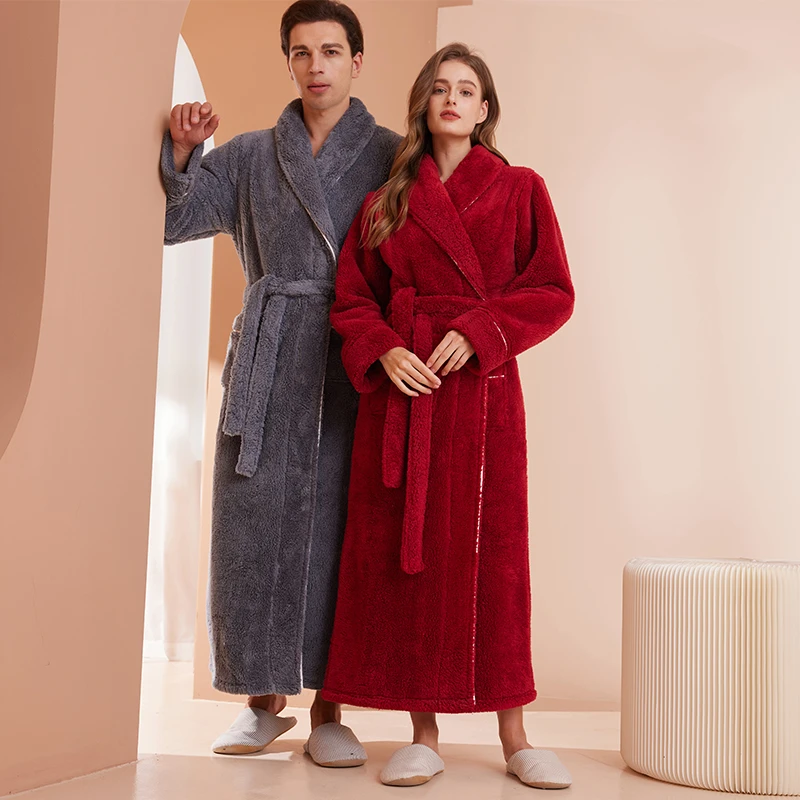 情侣睡袍女秋冬季加厚加绒长款珊瑚绒男士大码浴衣浴袍法兰绒睡衣