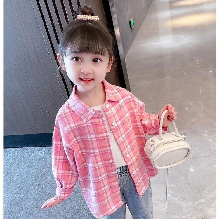 女童格子衬衫2025春秋新款长袖洋气秋季宝宝中小儿童上衣衬衣外套