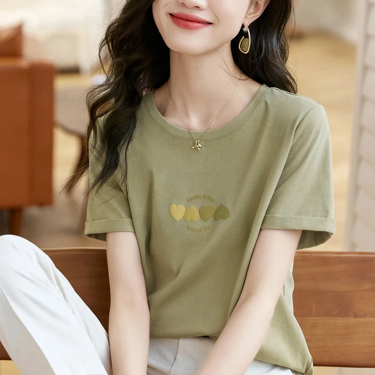 T恤女夏季100%纯棉宽松简约休闲2025年新款时尚百搭气质显瘦半袖