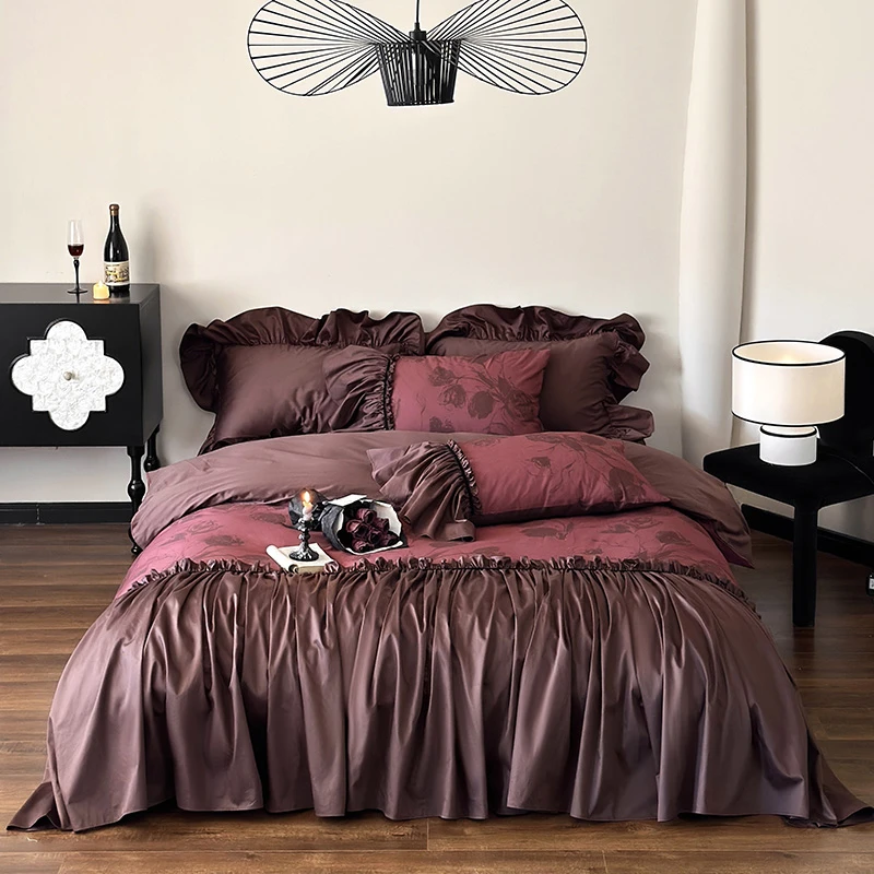 【MEHWI】法式全棉超柔云层数码印花荷叶边公主风纯棉磨毛四件套