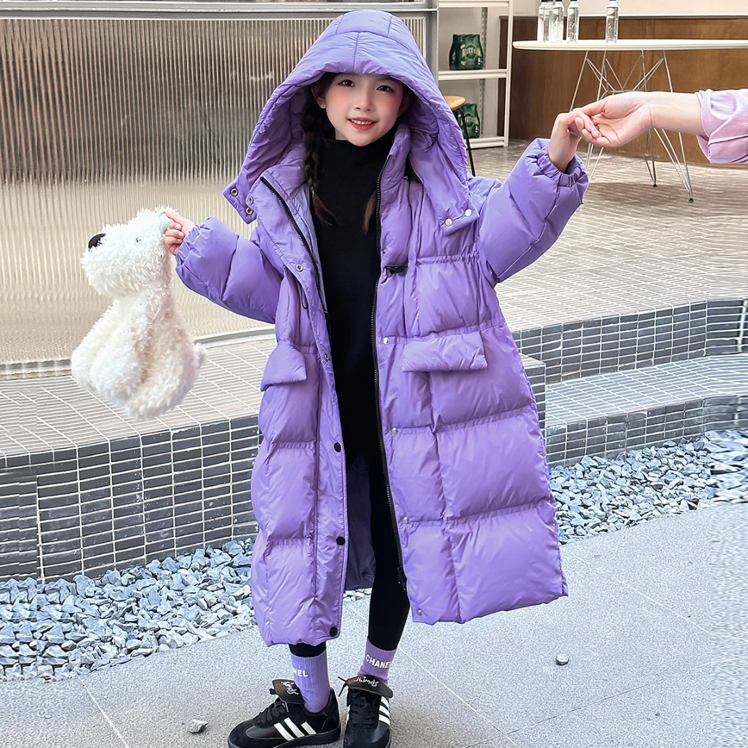 【反季】韩国童装冬款女童棉服女童洋气加厚连帽长款棉衣加厚外套