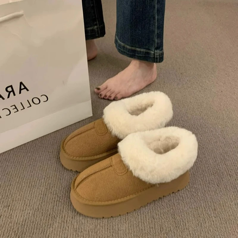 厚底雪地靴女加绒加厚东北棉鞋2023新款冬季女鞋一脚蹬面包毛毛鞋