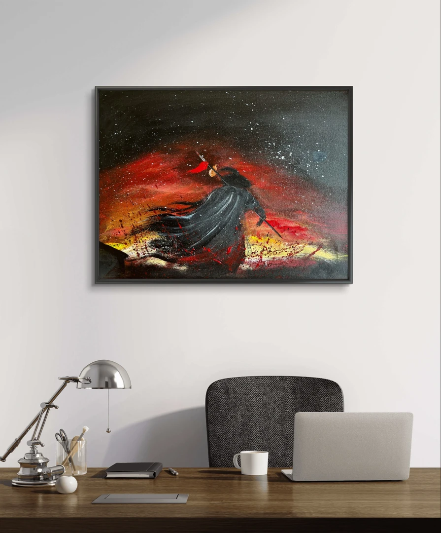 装饰挂画高清《林冲火烧草料场》丙烯画