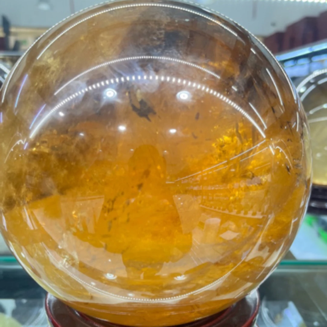 天然纯黄色原色水晶球摆件黄水晶原色原矿打磨抛光