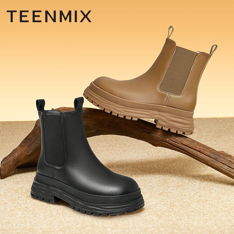 Teenmix/天美意冬新款纯色简约秋季时尚百搭切尔西靴女靴NQX12DD2