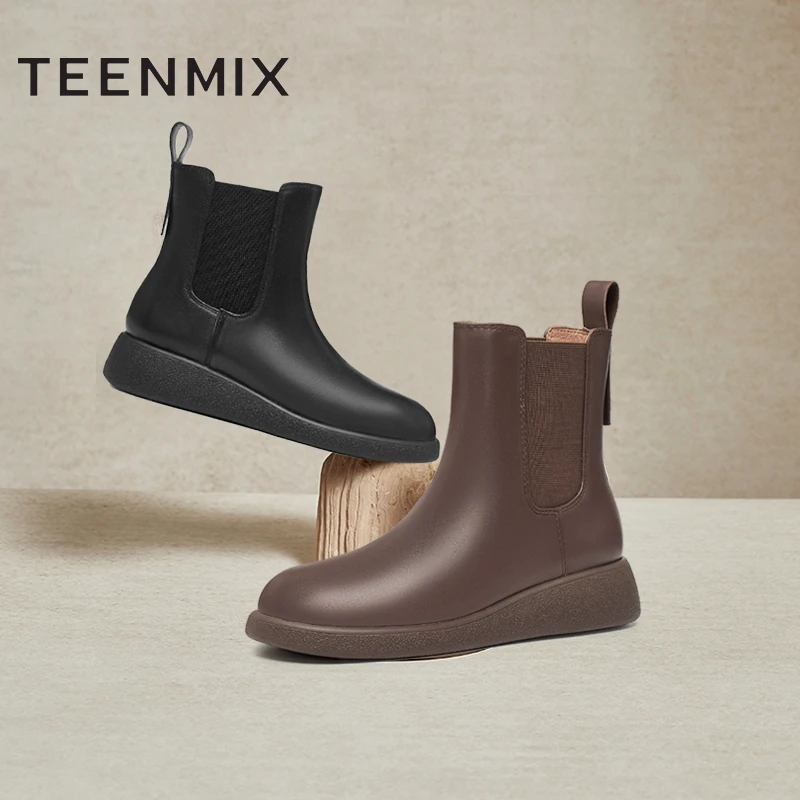 天美意冬新款厚底百搭短筒复古休闲时髦短靴女切尔西靴CP645DD4