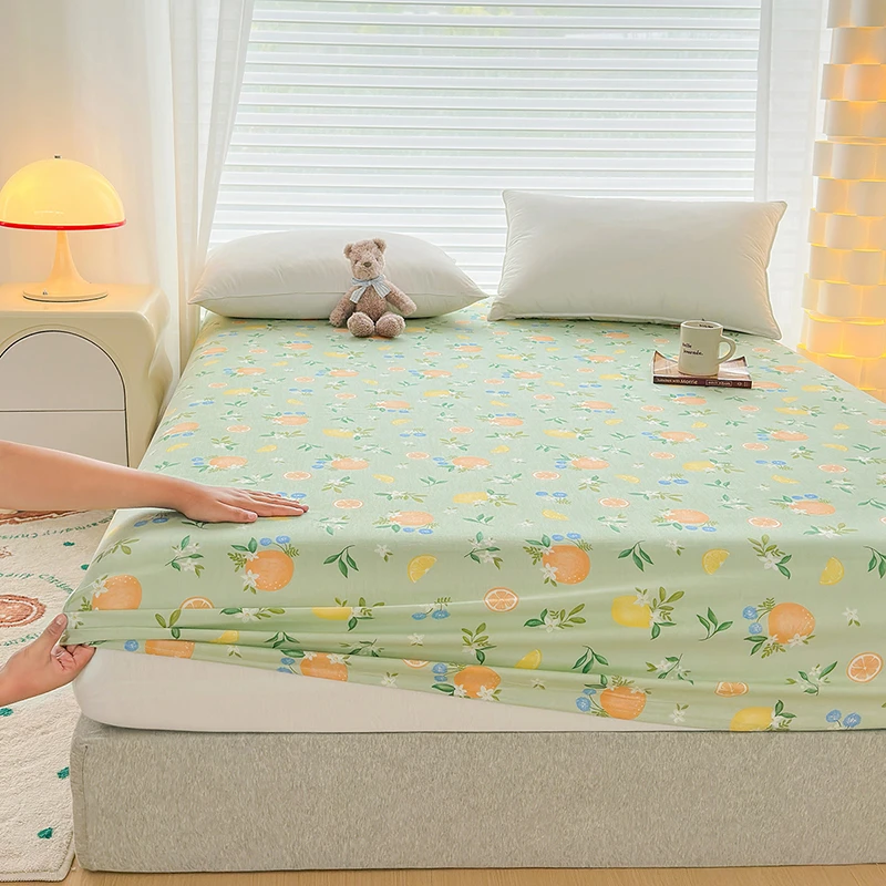 妙轩清新全棉印花床笠加高床垫保护罩单件纯棉床罩床单1.8