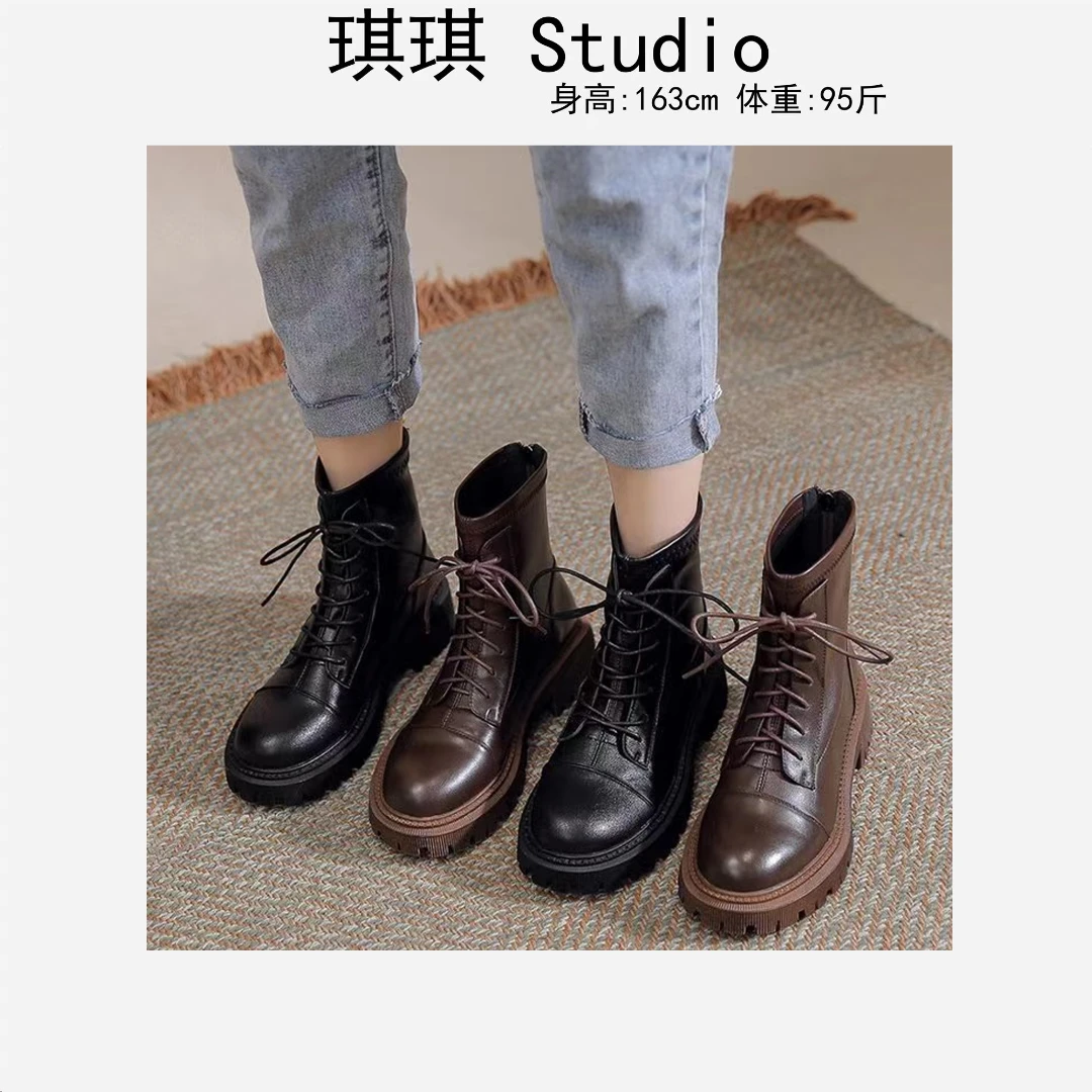 2024秋冬季新款厚底气质时尚减龄复古英伦机车风百搭马丁靴-F2