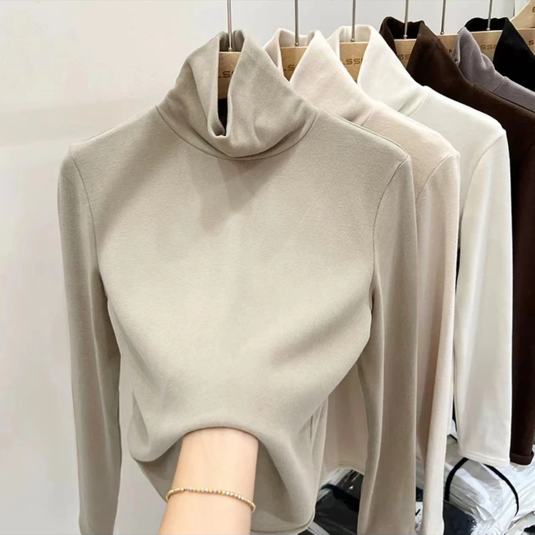 深冬款保暖柔软舒适纯色时尚堆堆高领休闲百搭针织打底衫-C
