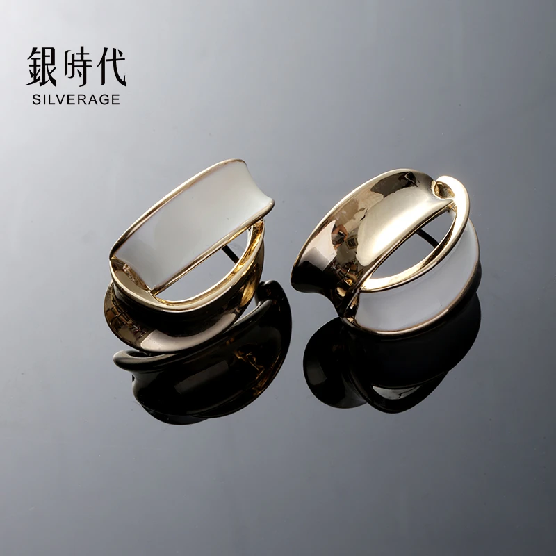 合金珐琅耳饰 【tina在巴黎专属】银时代气质几何白色珐琅耳钉