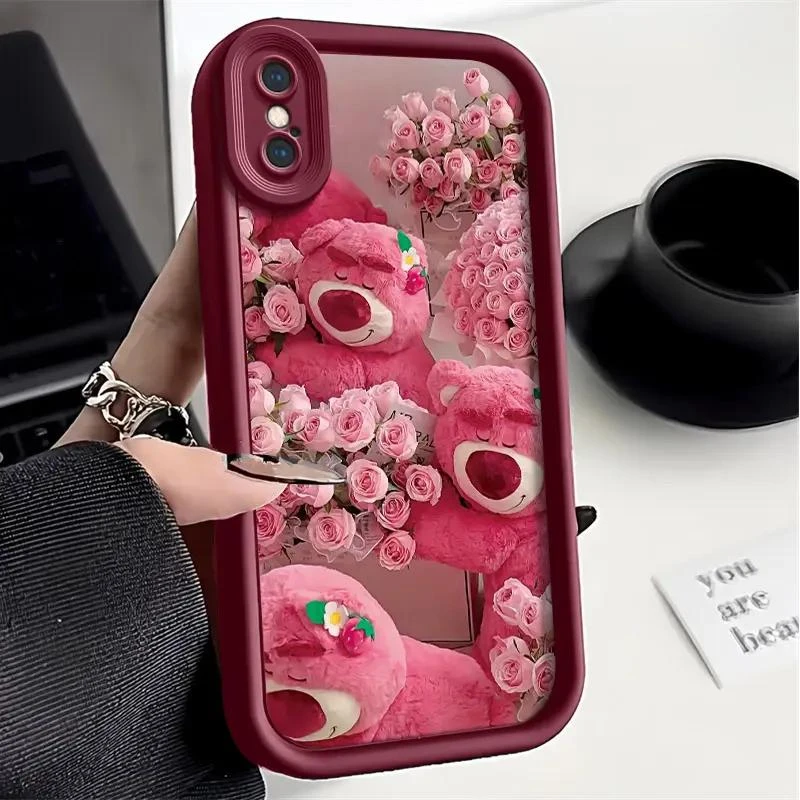 粉玫瑰草莓熊iPhone苹果x手机壳全包高级感硅胶新款卡通防摔软壳