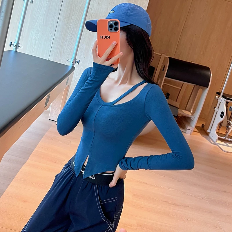 TEETKE新款瑜伽服弹力显瘦网红运动上衣女紧身T恤跑步健身长袖