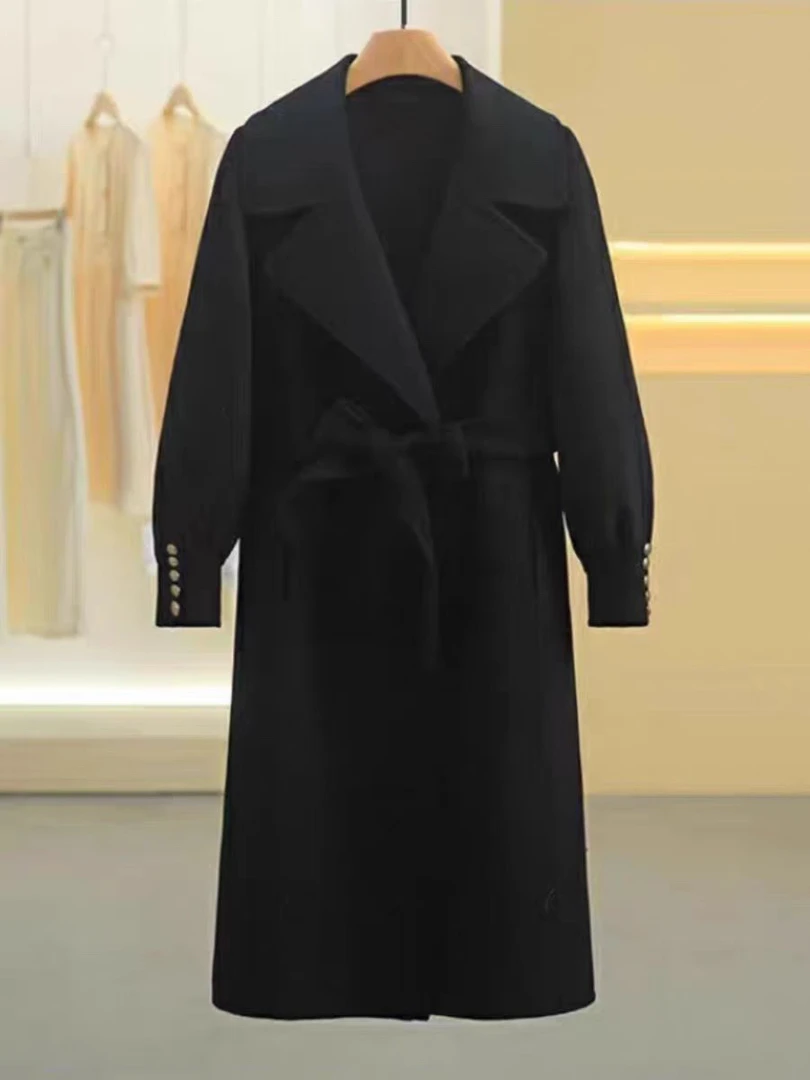 【JX13全羊毛毛呢外套】气质网红时尚百搭女士黑色双面秋冬显瘦