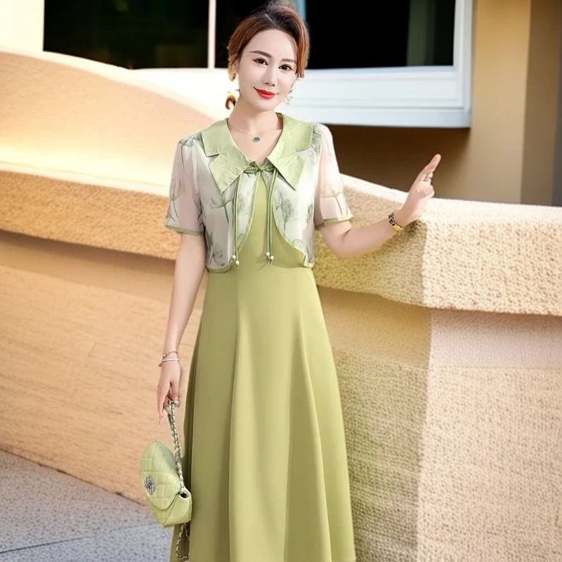 【JX68绿套裙】时尚百搭专属新款夏装女短袖洋气两件套裙子套装夏季