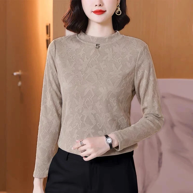 【JX86295长袖打底衫】5字春秋洋气百搭宽松圆领女士修身秋季时尚