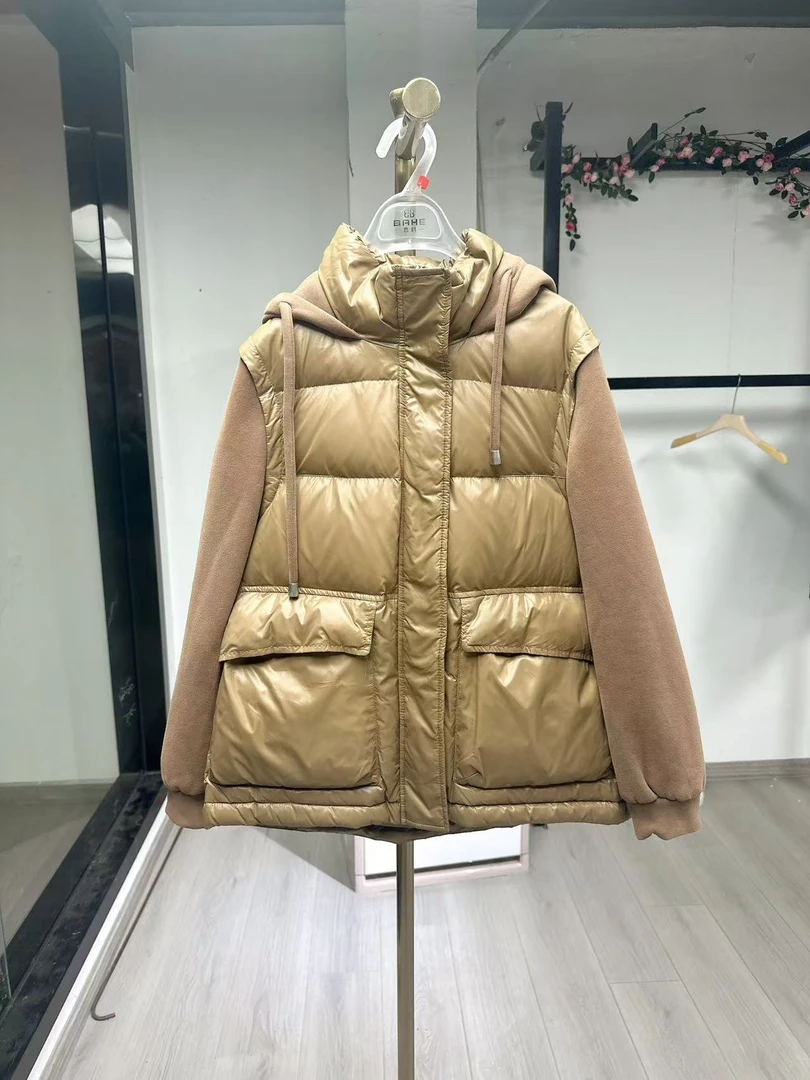 【JX6008两色拼接羽绒服】百搭款时尚拼接保暖羽绒服