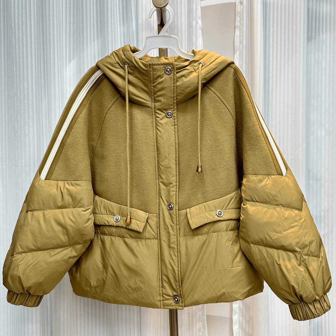 【JX581双拼连帽毛呢外套】短款时尚休闲百搭宽松潮流加厚网红女士