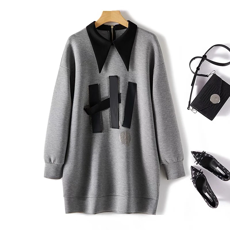 【JXHI三色烫钻卫衣】宽松中长款秋冬假两件女装上衣长袖休闲打底