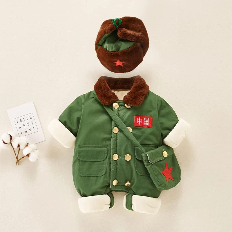 【国潮连体军大衣】儿童加厚保暖冬季加绒新款拜年服可爱科学实验