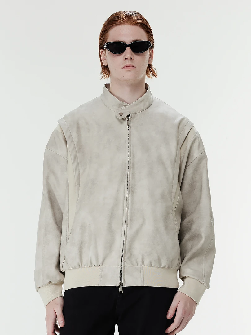 「张泽禹同款」新因素美式解构拼接夹克宽松百搭休闲秋冬卡其色外套