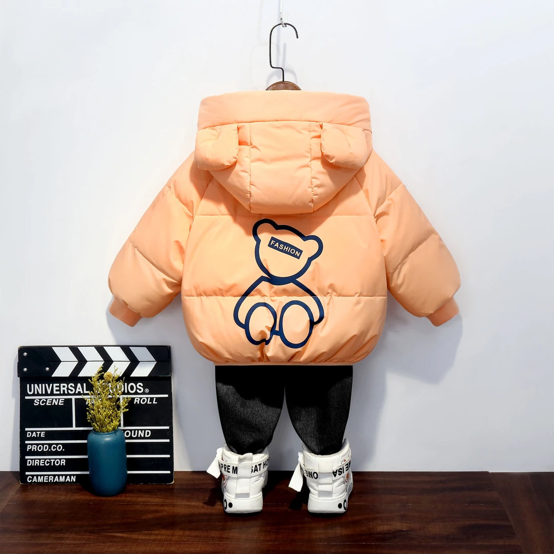 时尚儿童羽绒服男童女童中小童婴幼儿加厚外套短款冬季卡通连帽潮