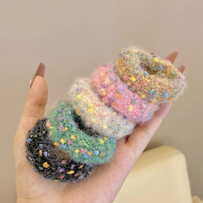 糖果色毛绒编织甜美小香风毛线针织发圈高弹力毛巾圈儿童头绳发饰