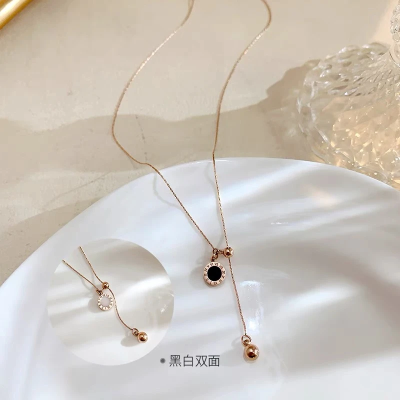 钛钢项链 罗马双面复古小众个性不掉色百搭抽拉款气质项链  Y011