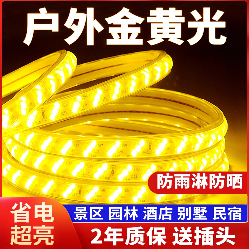 户外金黄光LED缠树亮化灯带220V高压酒店别墅防水防冻庭院墙灯带