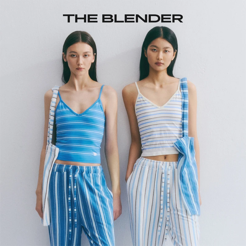 【新品】The Blender无钢圈舒适内衣固定胸垫条纹V领Bra-in背心达播