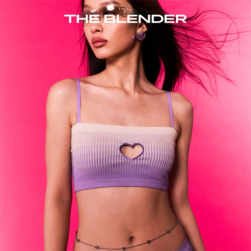 The Blender心动系列抹胸爱心镂空刺绣无缝针织渐变胸垫可拆卸