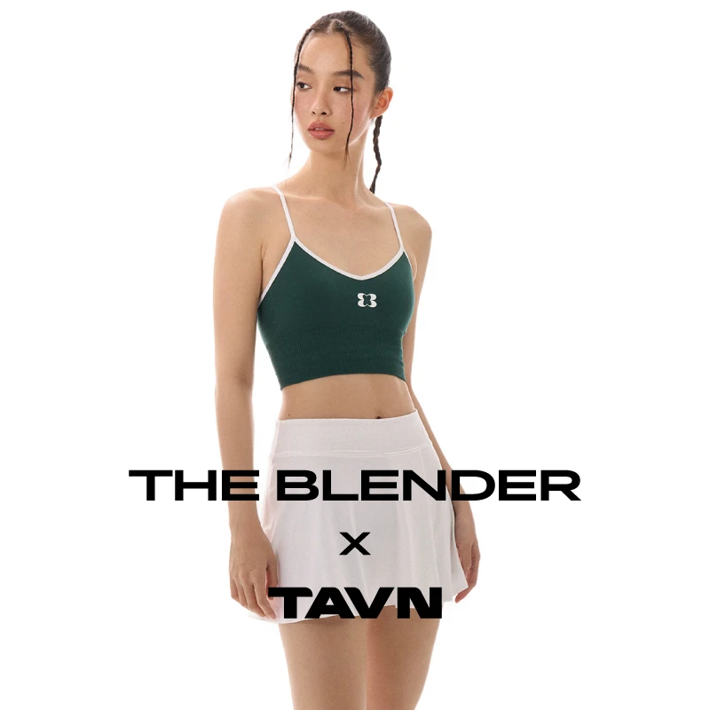TheBlenderxTAVN撞色LOGO轻运动无缝针织短款吊带背心胸垫可拆卸
