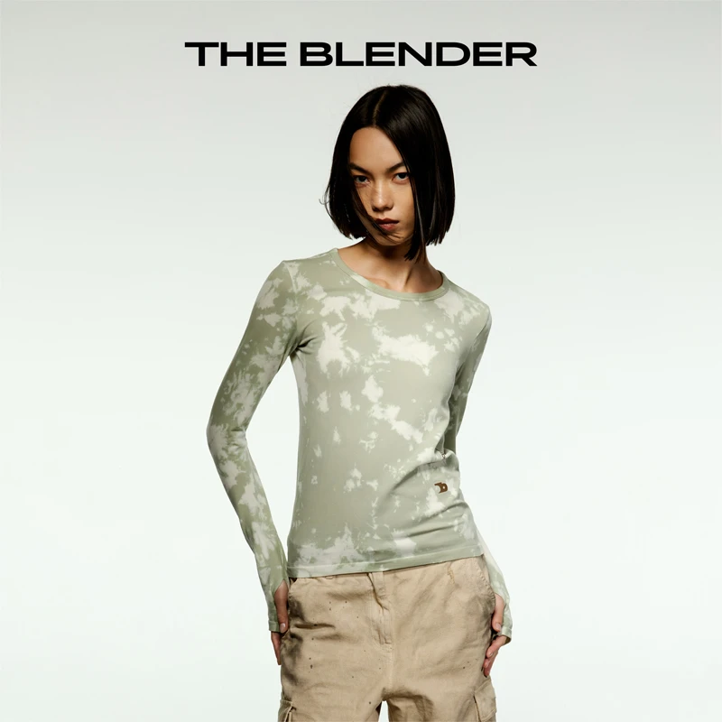 The Blender 秋冬保暖限定扎染LOGO长袖圆领T恤无缝针织高弹面料