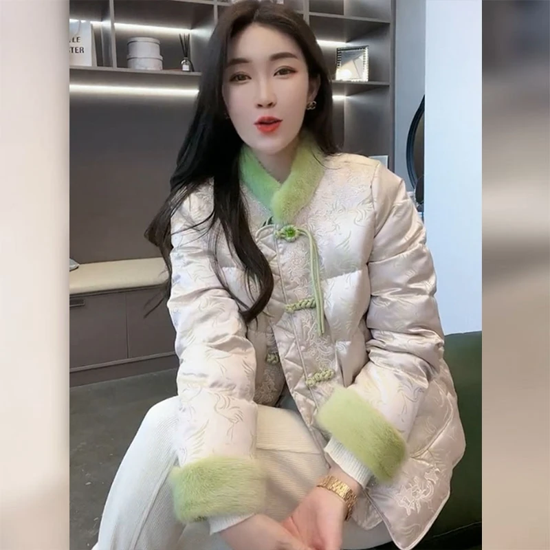 秋冬装2023新中式女装国风盘扣高级感棉袄小香风皮毛一体外套加厚