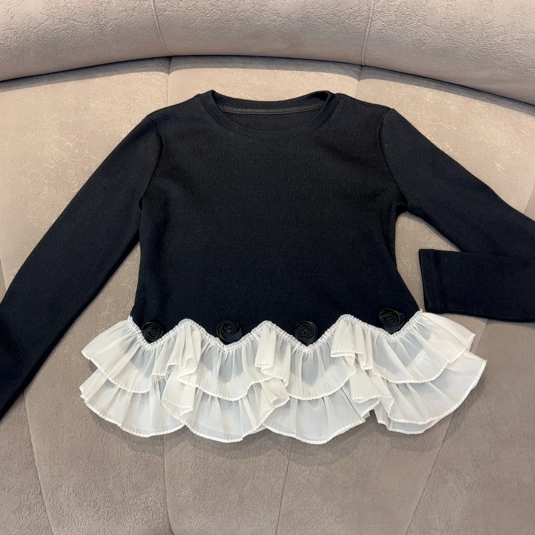 （深圳南油乐总99302款-花边玫瑰）玫瑰花荷叶边上衣百搭时尚气质